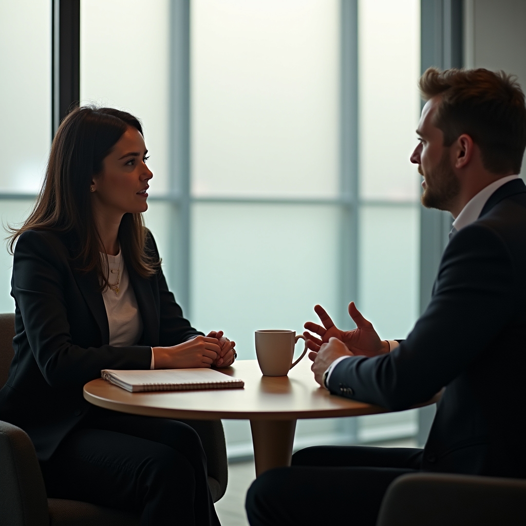 Sessão de coaching individual com consultor e líder em ambiente de trabalho