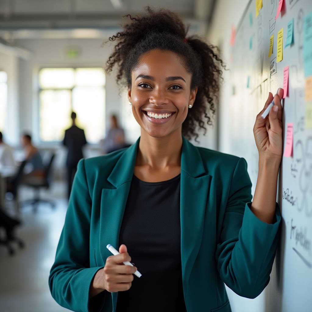 Consultora de comunicação e desenvolvimento organizacional sorrindo